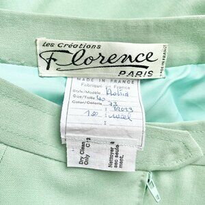 1970s Vintage French Seafoam Green Wool Pleated A-Line Skirt Sz XS